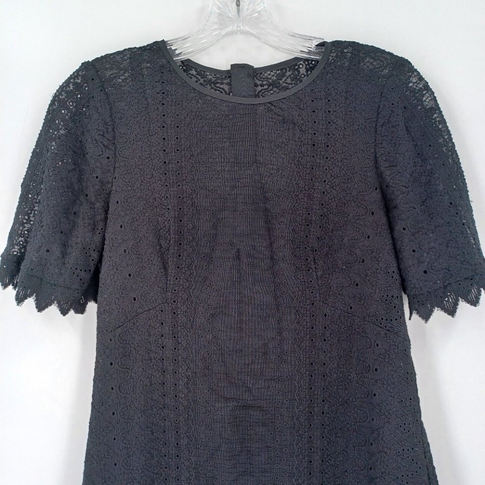 NANETTE LEPORE 2 Black Lace A Line Dress Eyelet Texture Lined Classic Zip Back - Picture 4 of 15